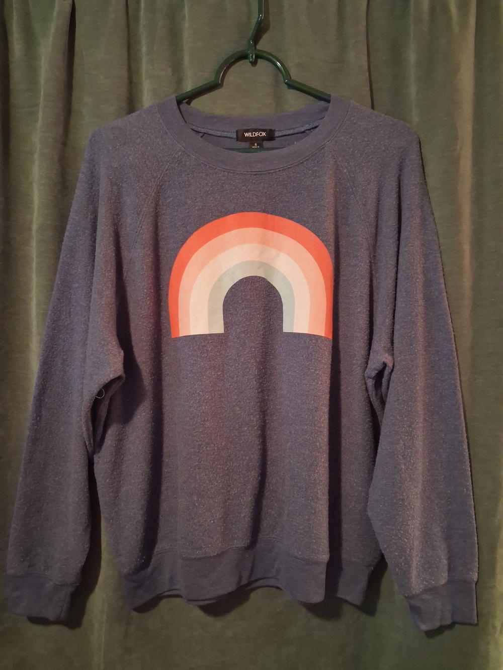 Wildfox Navy Crewneck Sweatshirt with Coral and Cream Rainbow